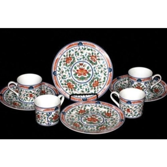Georges Briard Vintage Imari Blossoms French Porcelain Tea/Snack Set for 4 - Picture 1 of 6